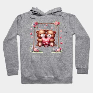 Valentine Grizzly Bear Couple On Swing Hoodie